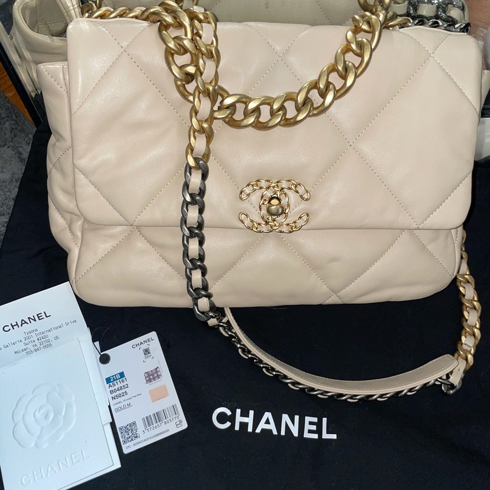 Chanel 19 Large Lambskin Flap Bag Beige 2021